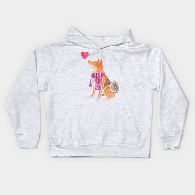 Watercolour Shiba Inu Kids Hoodie by animalartbyjess